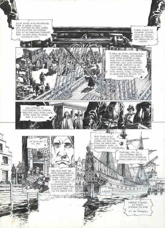Black and white original page, 1629... ou l'Effrayante Histoire des naufragés du Jakarta, L'Apothicaire du diable (T.1), Thimothée Montaigne