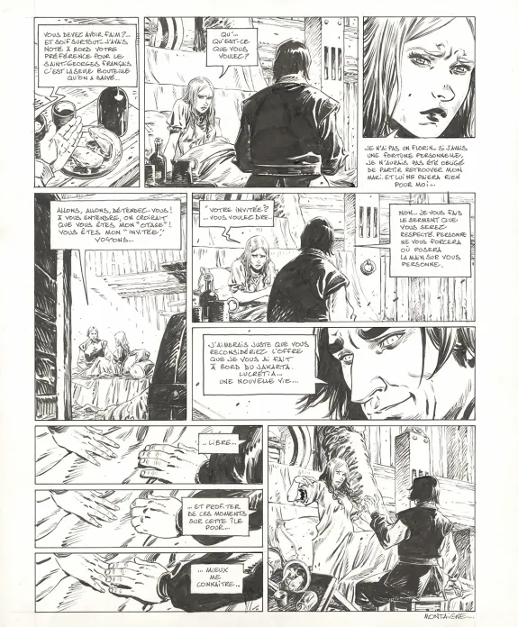 Black and white original page, 1629... ou l'Effrayante Histoire des naufragés du Jakarta, L'île rouge (T.2), Thimothée Montaigne