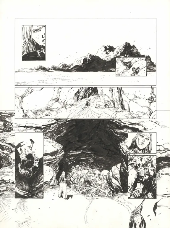 Black and white original page, 1629... ou l'Effrayante Histoire des naufragés du Jakarta, L'île rouge (T.2), Thimothée Montaigne