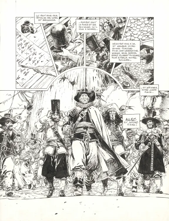 Black and white original page, 1629... ou l'Effrayante Histoire des naufragés du Jakarta, L'île rouge (T.2), Thimothée Montaigne