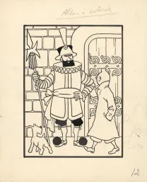 Illustration noir et blanc, Tintin, Le Sceptre d'Ottokar (T.8),  Hergé