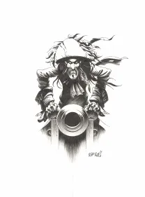 Illustration noir et blanc, Kernok le pirate,  Riff Reb's