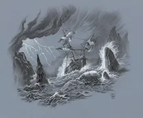 Illustration noir et blanc, Kernok le pirate,  Riff Reb's