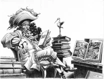 Black and white illustration,  Riff Reb's