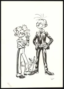Black and white illustration, Spirou et Fantasio,  Yoann