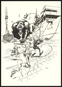Illustration noir et blanc, Spirou et Fantasio,  Yoann