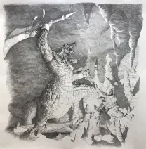 Black and white illustration,  Mougani