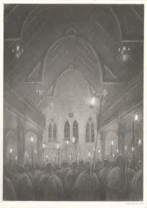 Black and white illustration, Les Carnets Lovecraft, Le Festival , Armel Gaulme