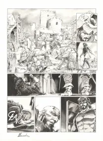 Black and white original page, Chroniques de Roncevaux, La Légende de Roland (T.1), Juan Luis Landa