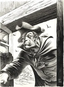 Illustration noir et blanc, L'Île au trésor,  Riff Reb's