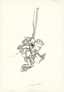 Illustration noir et blanc, Spirou et Fantasio, L'Homme qui ne voulait pas mourir (T.48), José Luis Munuera
