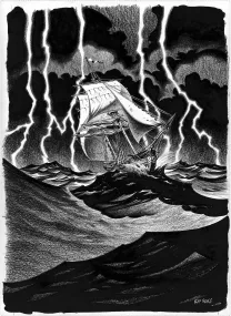 Illustration noir et blanc, L'Île au trésor,  Riff Reb's