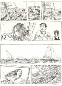 Black and white original page, Renée Stone (Une aventure de), Le Piège de la Mer Rouge (T.2), Clément Oubrerie