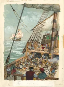 Colored illustration, Histoire des voiliers, Pierre Joubert