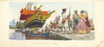 Colored illustration, La Vie privée des Hommes, Au temps de Louis XV et des guerres en dentelle... (T.24), Pierre Joubert