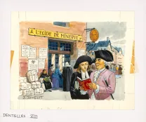 Colored illustration, La Vie privée des Hommes, Au temps de Louis XV et des guerres en dentelle... (T.24), Pierre Joubert