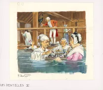 Illustration couleur, La Vie privée des Hommes, Au temps de Louis XV et des guerres en dentelle... (T.24), Pierre Joubert