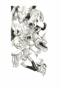 Black and white illustration, The Kong Crew, Eric Herenguel