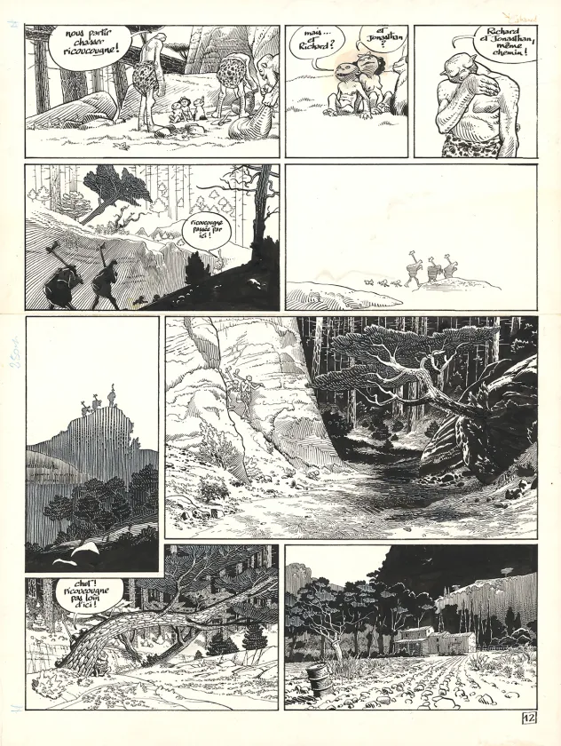 Illustration noir et blanc, Dans les villages, Max Cabanes