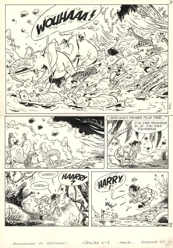 Black and white original page, Boulouloum et Guiliguili (Les jungles perdues) , Chasseurs d'ivoire (T.2),  Mazel