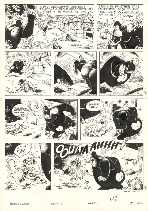 Planche noir et blanc, Boulouloum et Guiliguili (Les jungles perdues) , Rapt (T.6),  Mazel