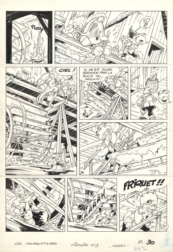 Black and white original page, Les Mousquetaires, Un canon pour La Rochelle (T.3),  Mazel