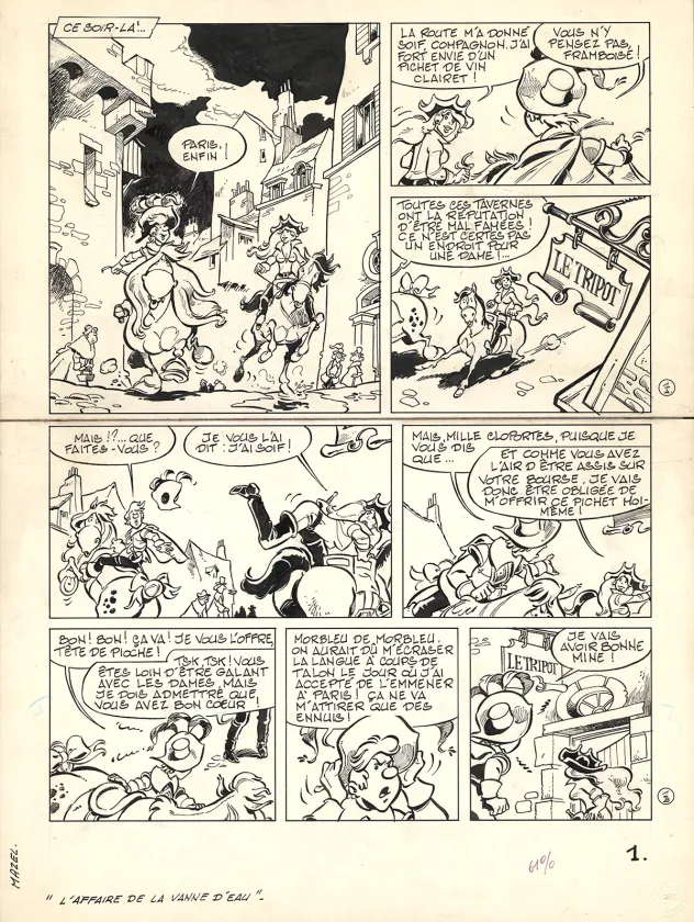 Black and white original page, Les Mousquetaires, Câline et Calebasse Les Mousquetaires  (T.1),  Mazel
