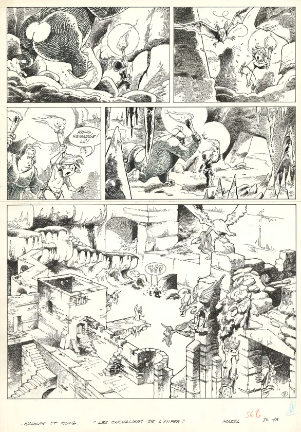 Black and white original page, Boulouloum et Guiliguili (Les jungles perdues) , Les Chevaliers de l'enfer (T.8),  Mazel
