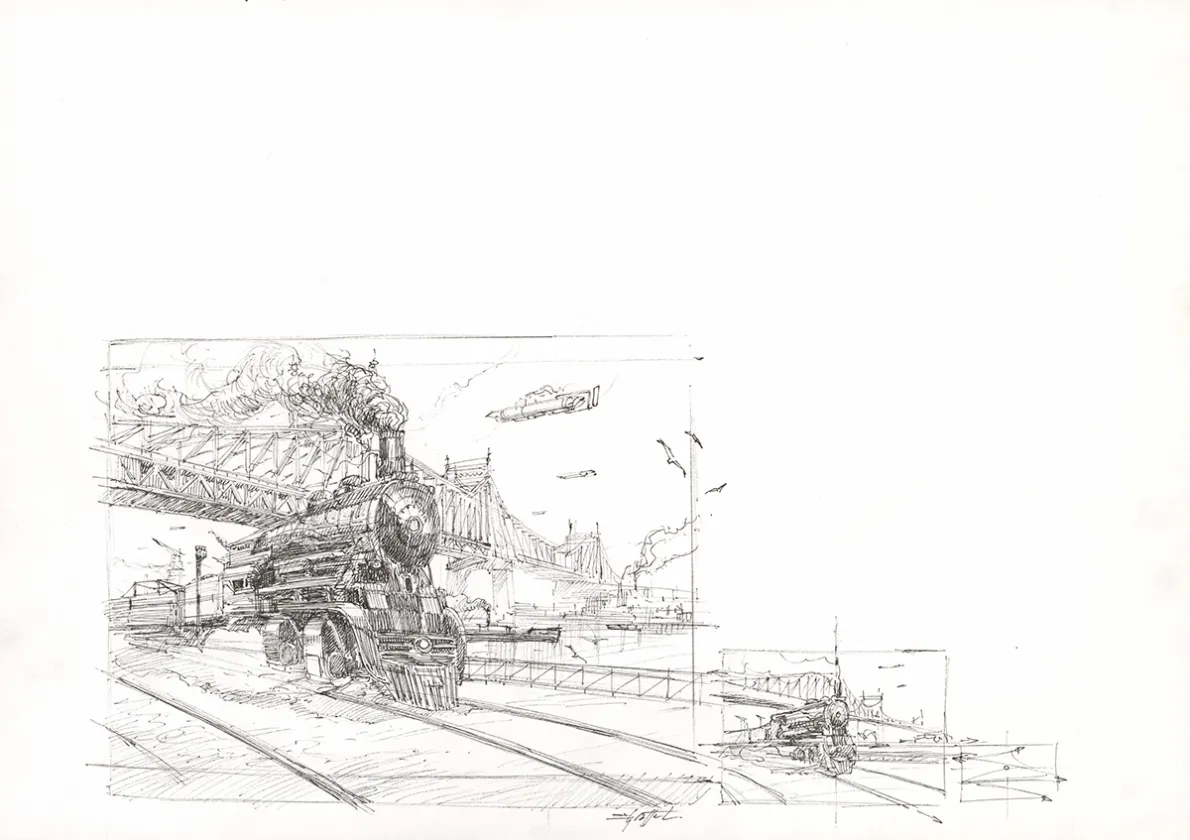 Black and white illustration, Steampunk, Didier Graffet