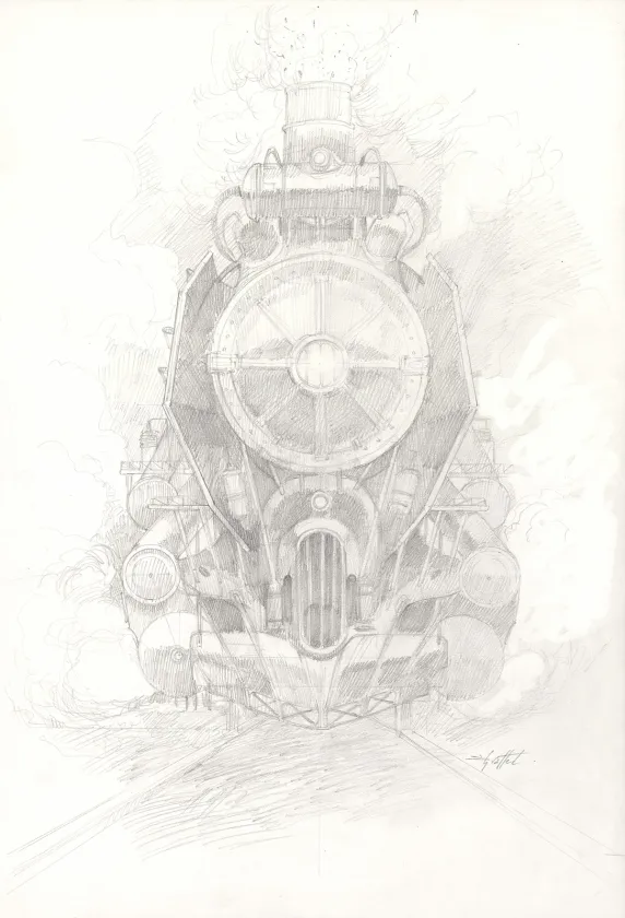 Black and white illustration, Steampunk, Didier Graffet