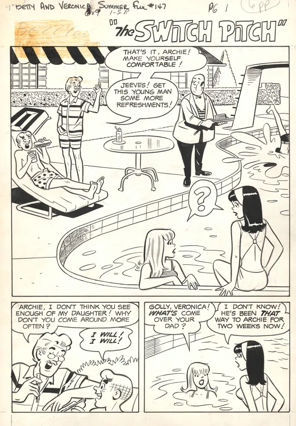 Black and white original page, Betty & Veronica Friends Forever, Summer Fun, Dan De Carlo