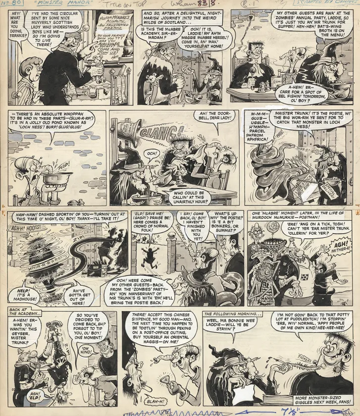 Black and white original page, Frankie Stein, Ken Reid