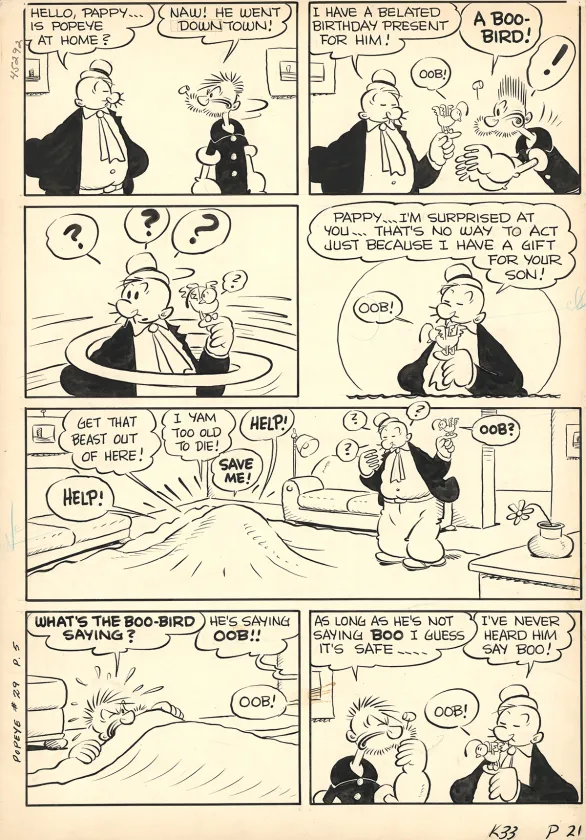 Planche noir et blanc, Popeye, Bud Sagendorf