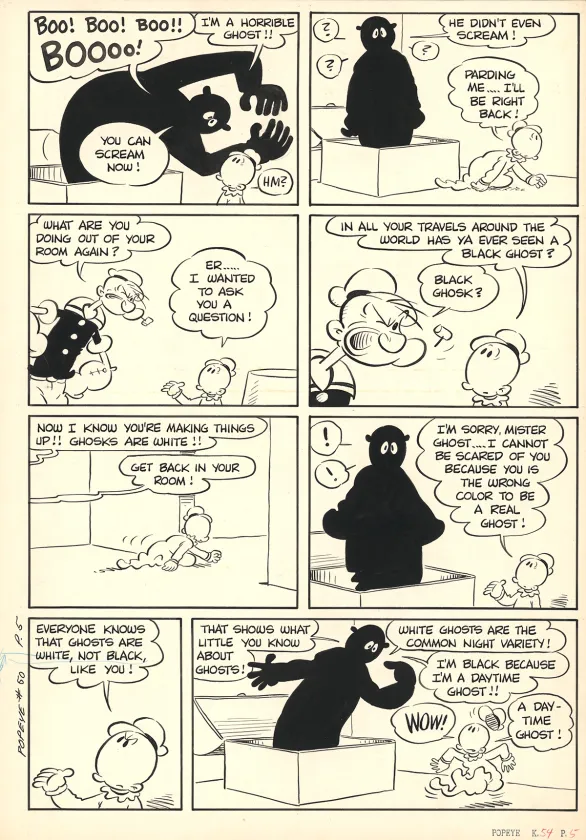 Planche noir et blanc, Popeye, Bud Sagendorf