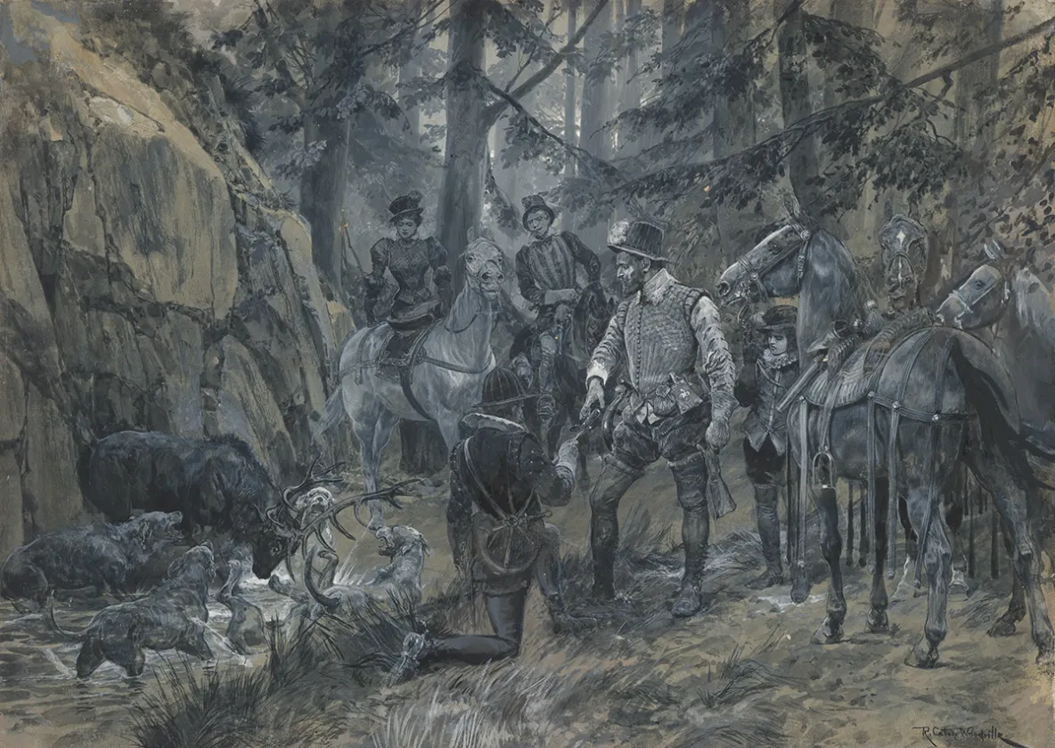 Illustration noir et blanc, R Caton Woodville