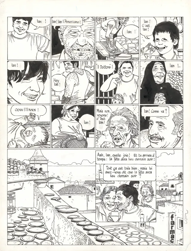 Planche noir et blanc, Le Voyage en Italie,  Cosey