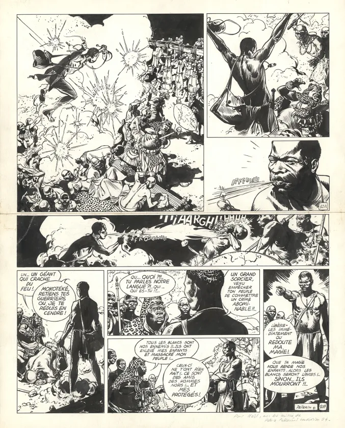 Black and white original page, Barbe-Rouge, Trafiquants de bois d'ébène (T.22), Patrice Pellerin