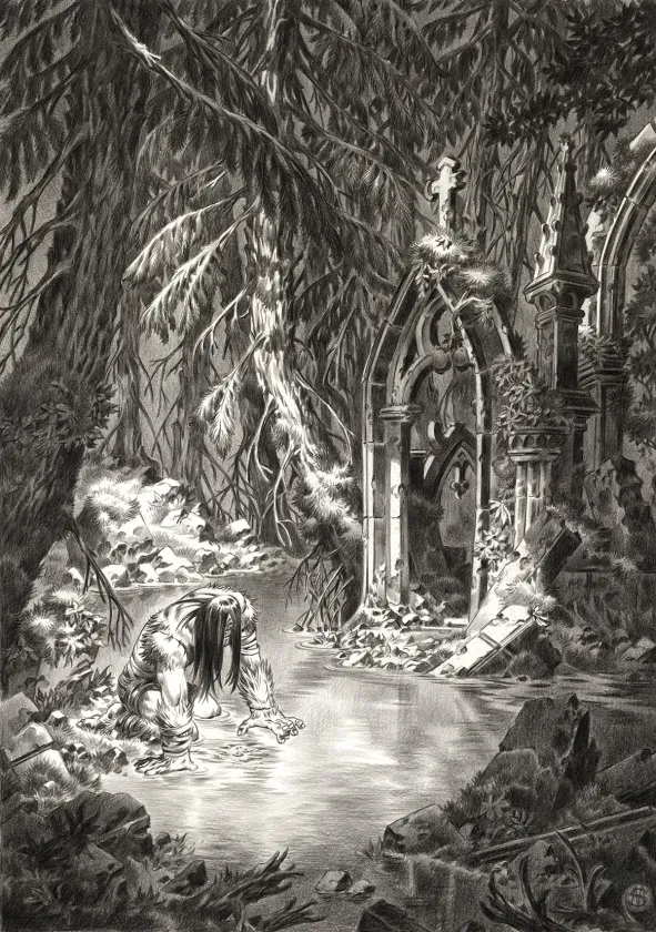 Black and white illustration, Frankenstein, Stan Manoukian