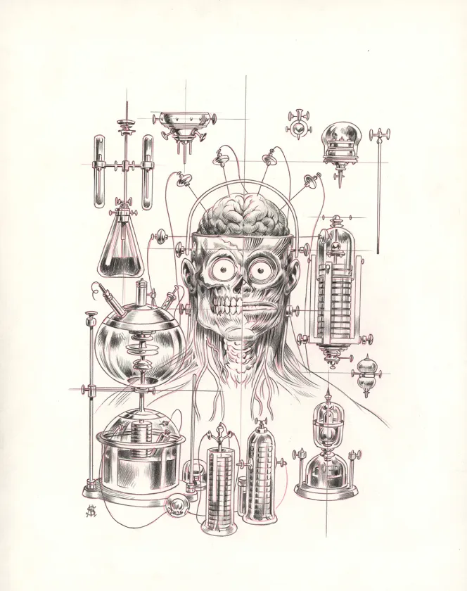 Black and white illustration, Frankenstein, Stan Manoukian