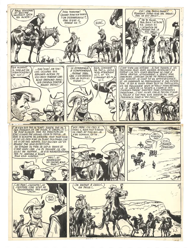 Black and white original page, Jerry Spring, Les Vengeurs du Sonora (T.19),  Jijé