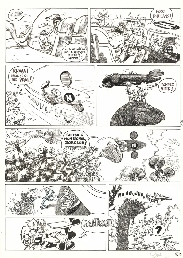 Black and white original page, Spirou et Fantasio, Alerte aux Zorkons (T.51),  Yoann