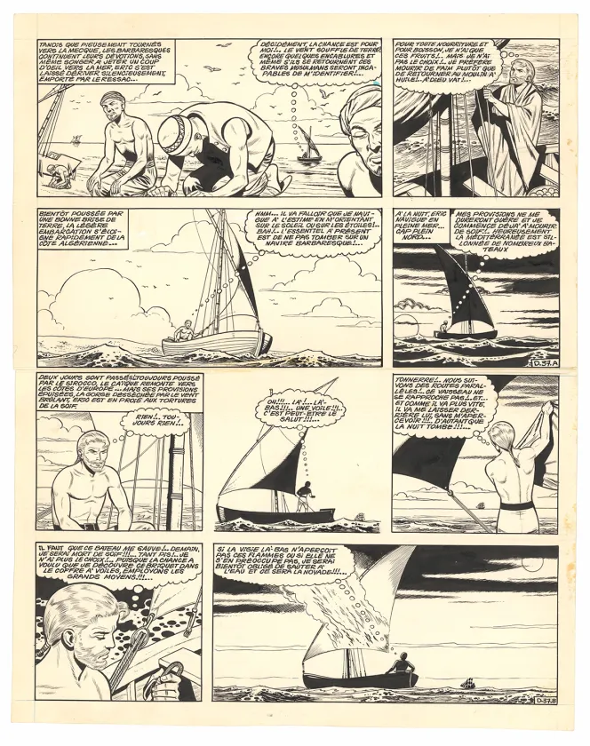 Planche noir et blanc, Barbe-Rouge, Défi au Roy (T.4), Victor Hubinon