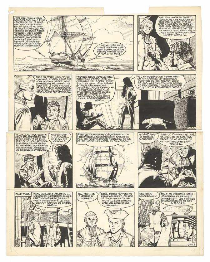 Planche noir et blanc, Barbe-Rouge, Défi au Roy (T.4), Victor Hubinon