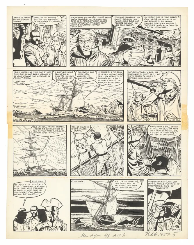 Planche noir et blanc, Barbe-Rouge, L'Île de l'homme mort (T.7), Victor Hubinon