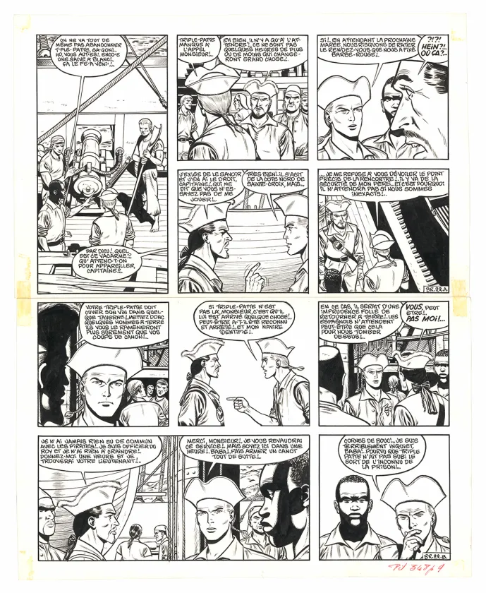 Planche noir et blanc, Barbe-Rouge, Barbe-Rouge à la rescousse (T.13), Victor Hubinon