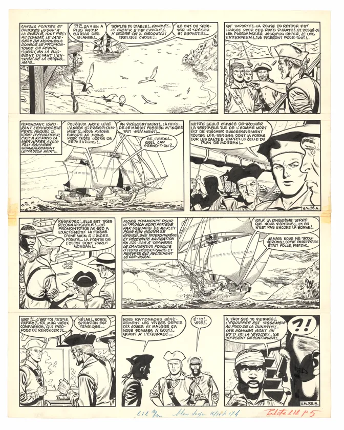 Planche noir et blanc, Barbe-Rouge, L'Île de l'homme mort (T.7), Victor Hubinon