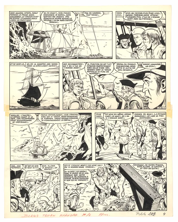 Planche noir et blanc, Barbe-Rouge, L'Île de l'homme mort (T.7), Victor Hubinon