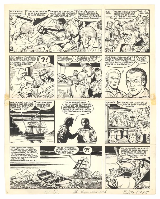 Planche noir et blanc, Barbe-Rouge, L'Île de l'homme mort (T.7), Victor Hubinon