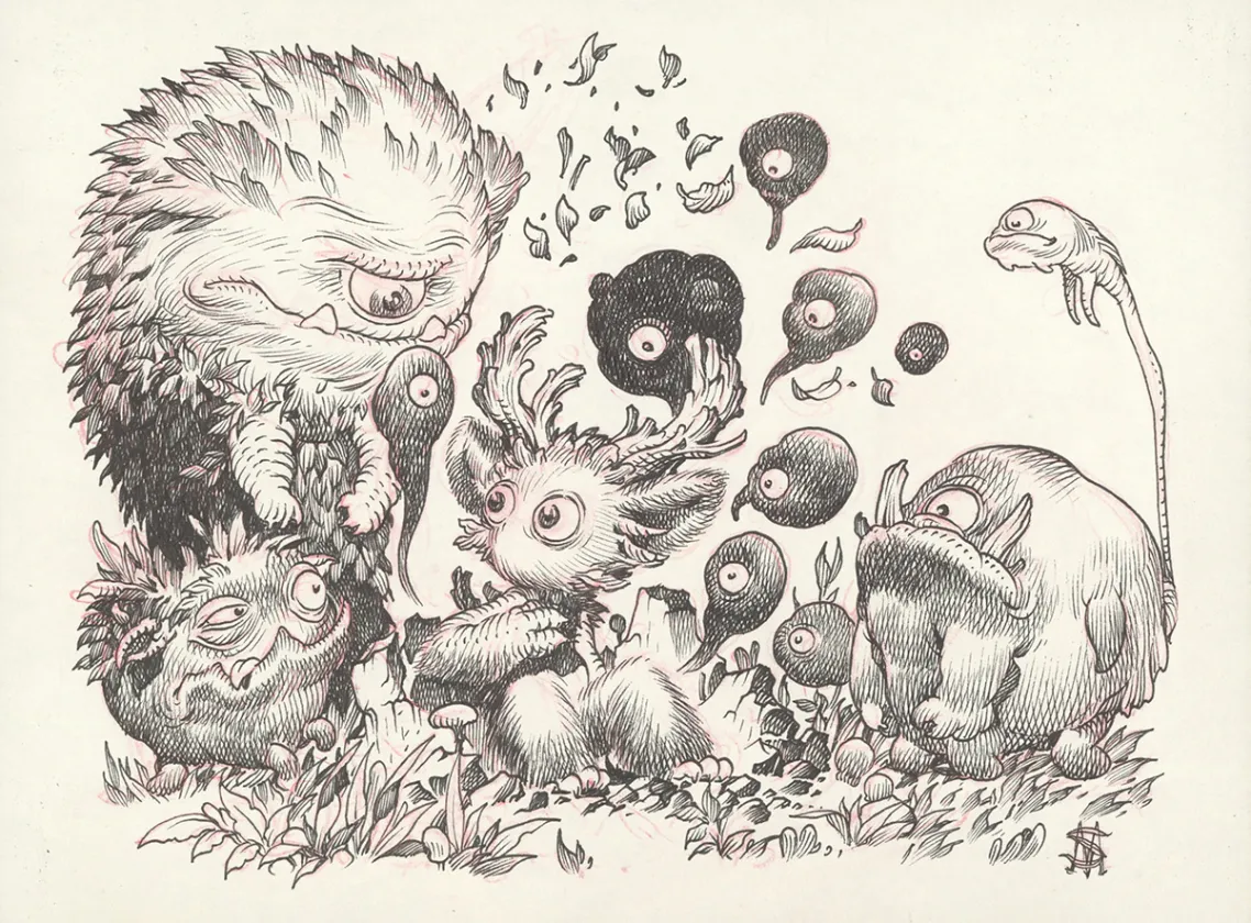 Black and white illustration, Meelo's Big Adventure, Stan Manoukian