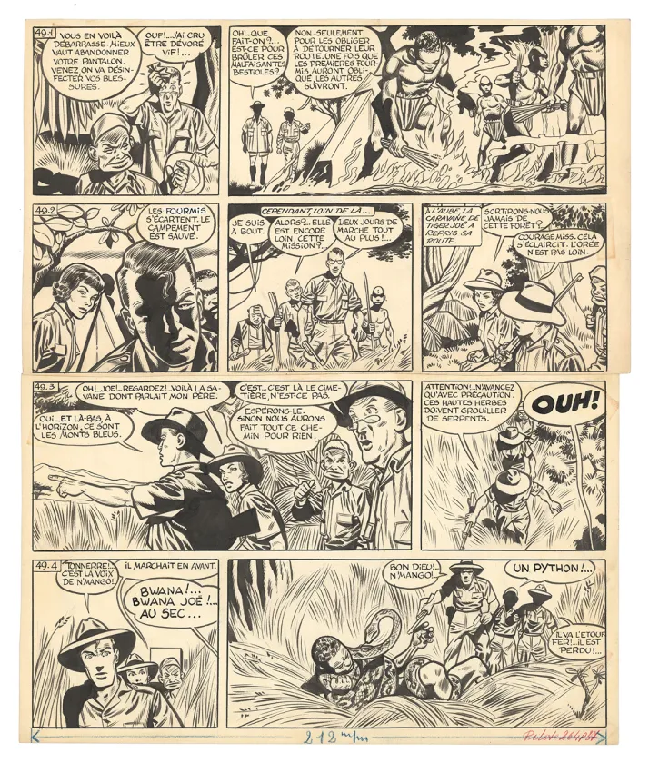 Black and white original page, Tiger Joe, La Piste de l'Ivoire (T.2), Victor Hubinon